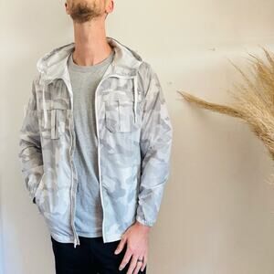 MENS ALL IN MOTION White Grey Camo Print Zip Hood Light Windbreaker Jacket S